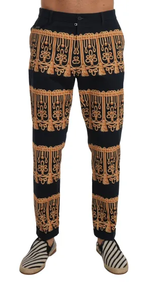 Black Gold Print Cotton Slim Pants