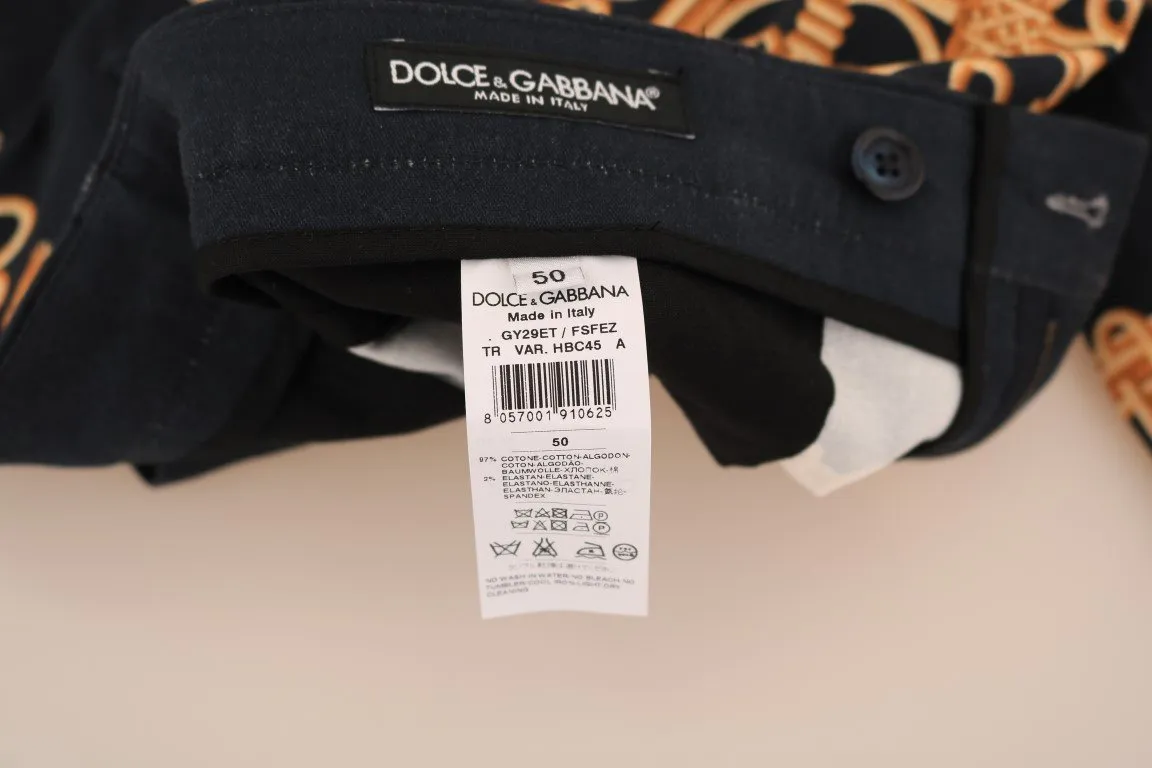 Black Gold Print Cotton Slim Pants