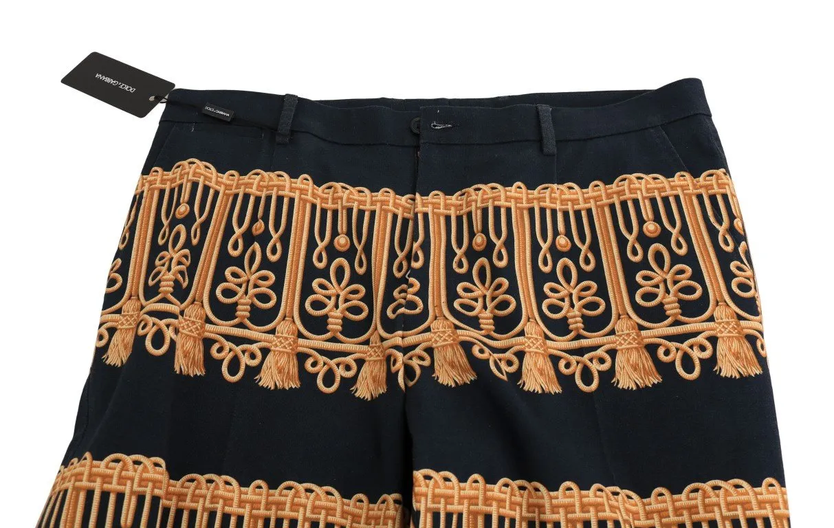Black Gold Print Cotton Slim Pants