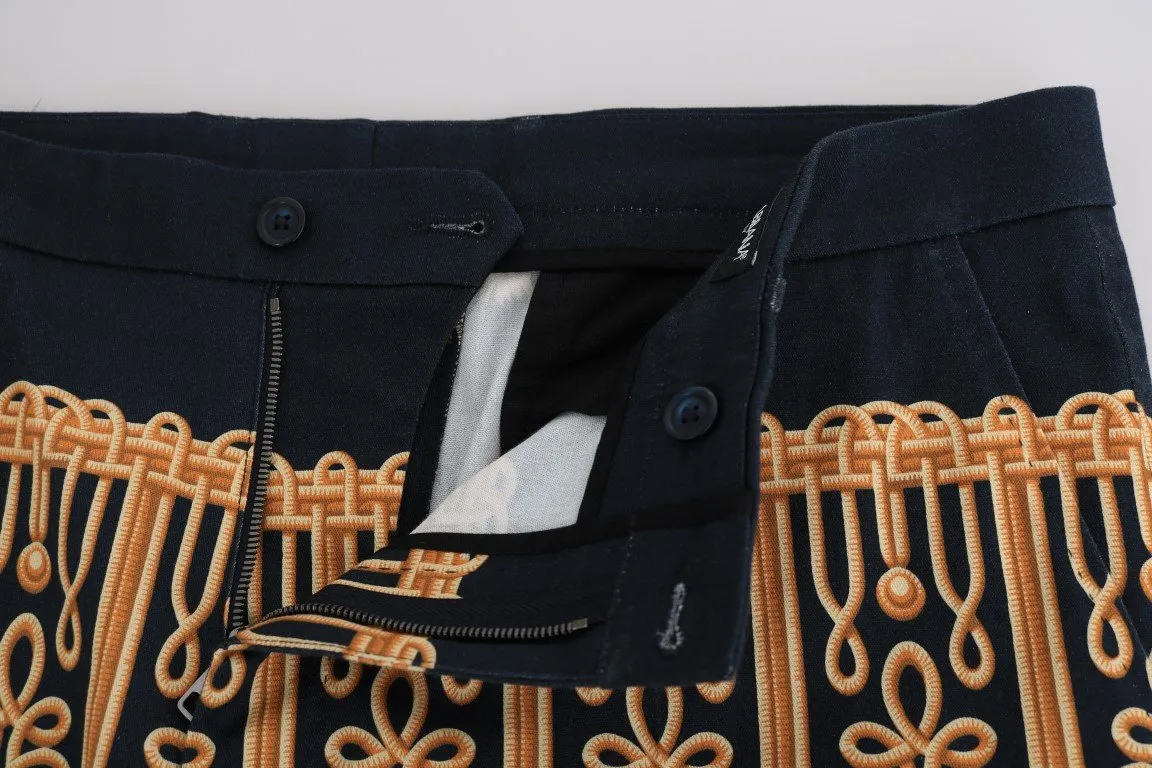 Black Gold Print Cotton Slim Pants