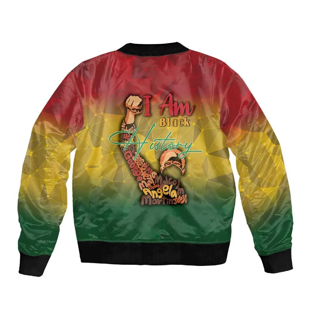 Black History Month Sleeve Zip Bomber Jacket I Am Black DT04