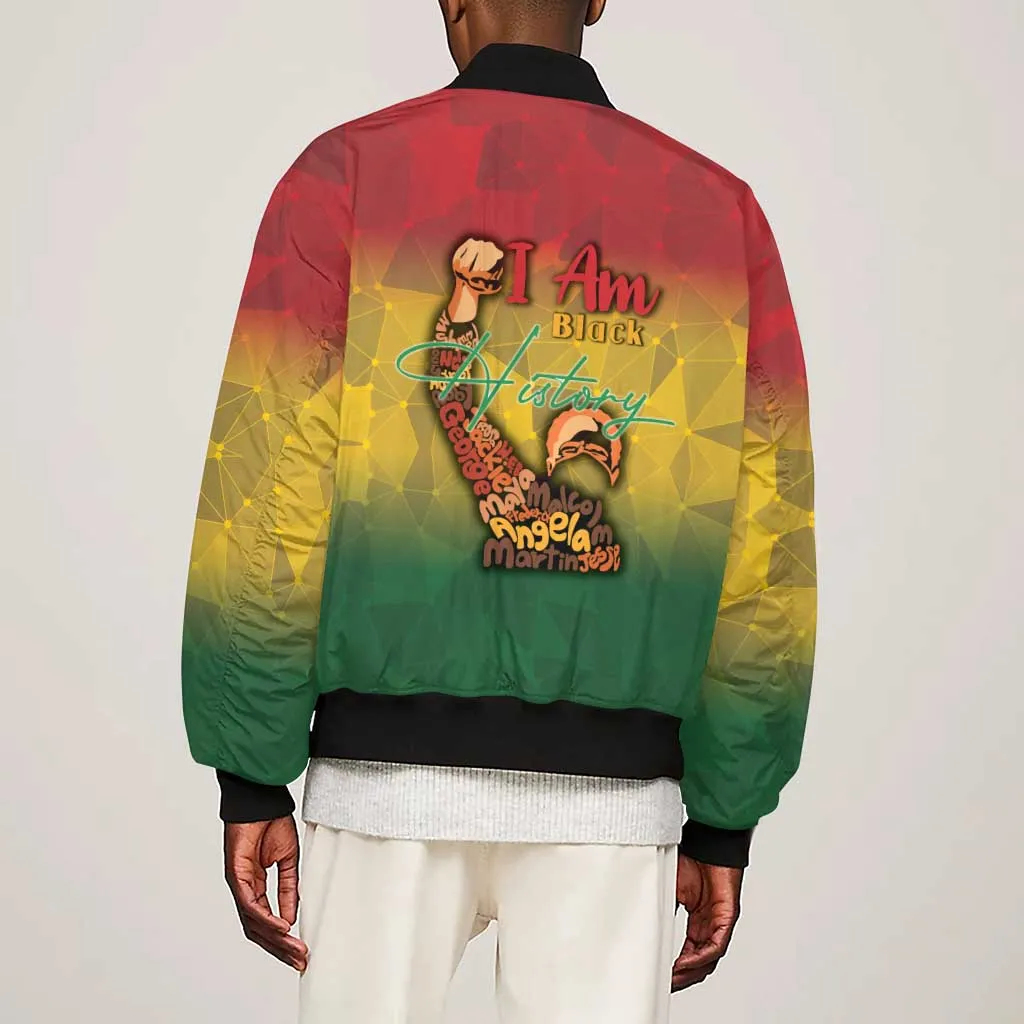 Black History Month Sleeve Zip Bomber Jacket I Am Black DT04