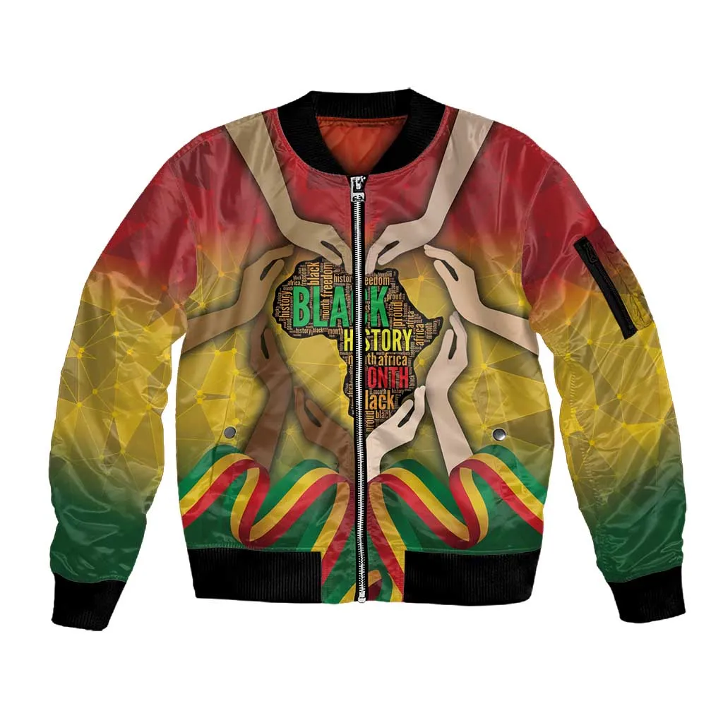 Black History Month Sleeve Zip Bomber Jacket I Am Black DT04