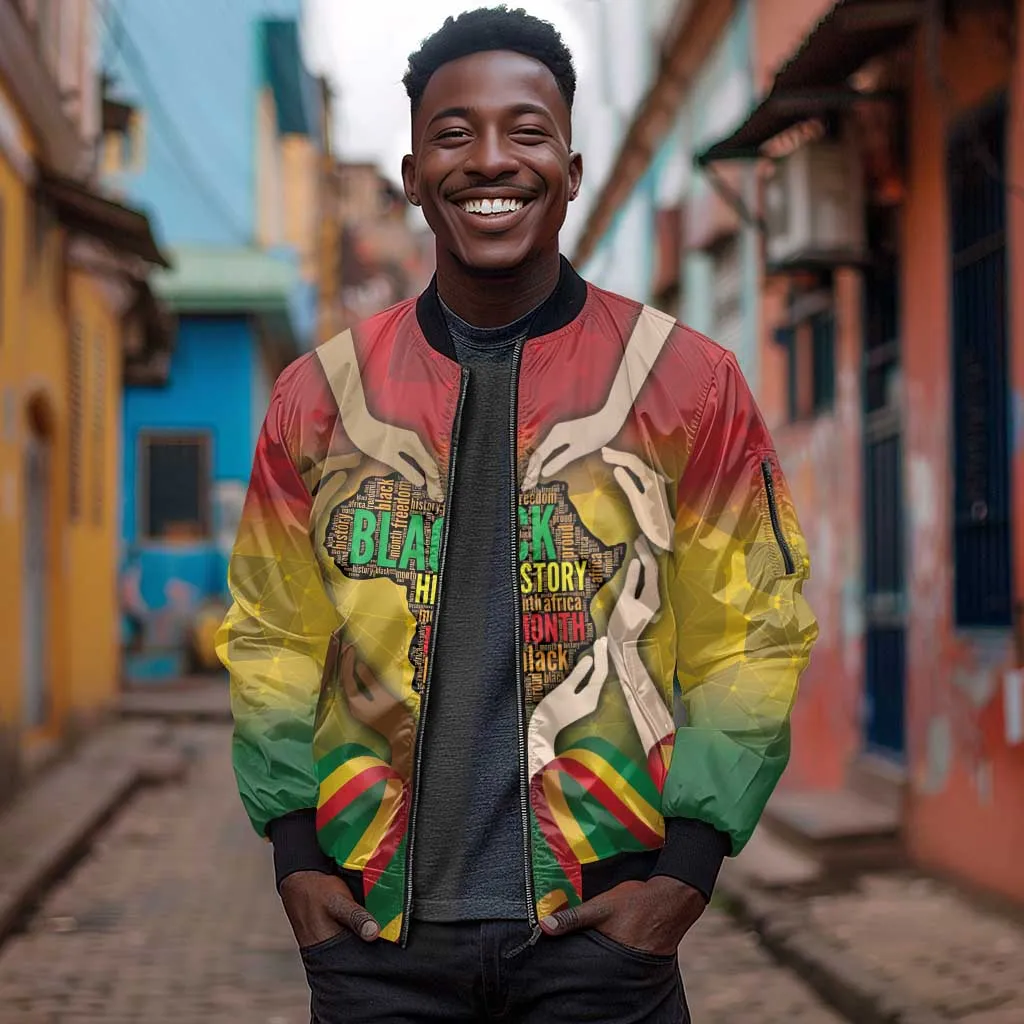 Black History Month Sleeve Zip Bomber Jacket I Am Black DT04