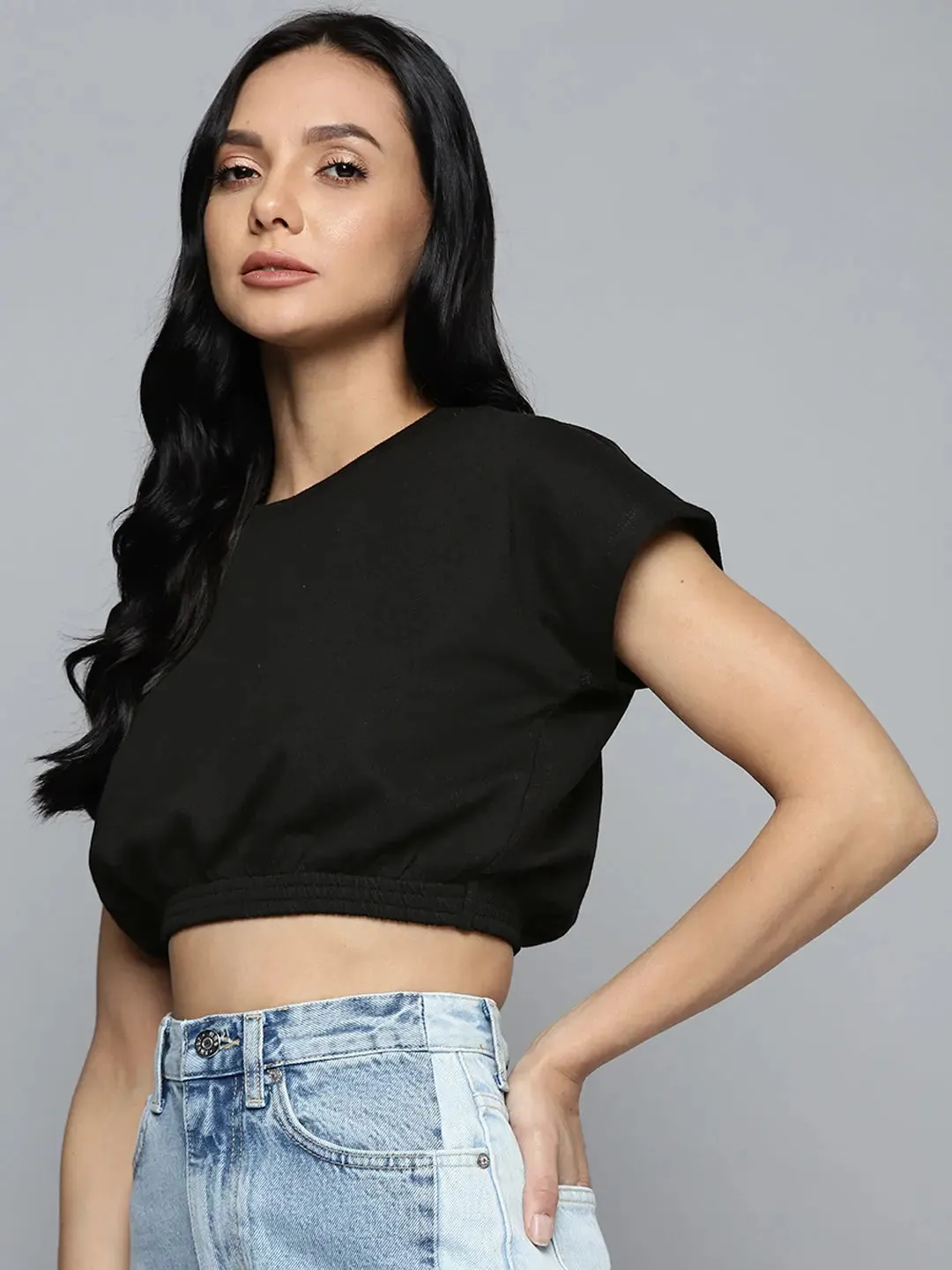 Black Terry Drop Shoulder Crop Vest