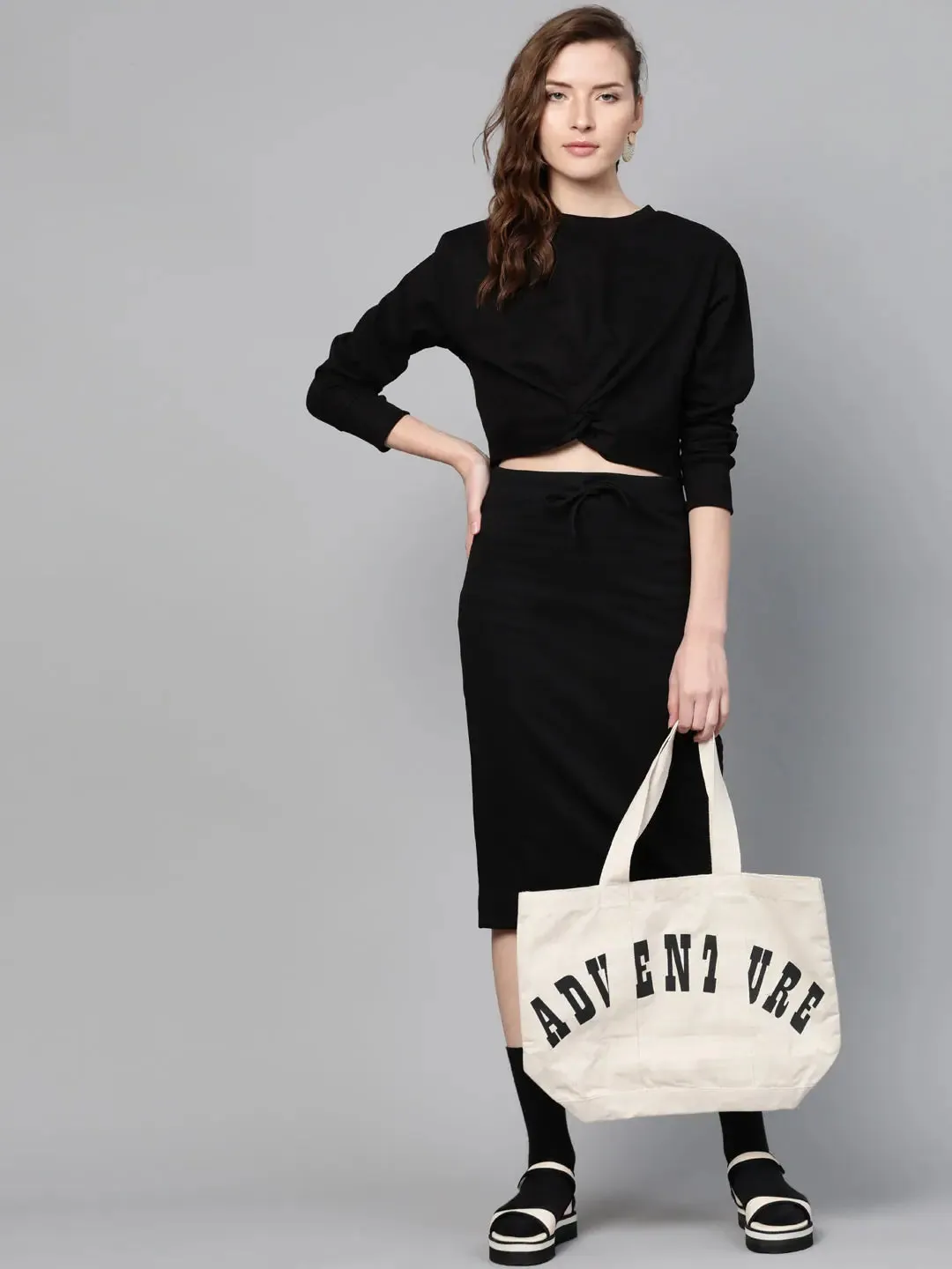 Black Terry Twisted Crop Sweatshirt