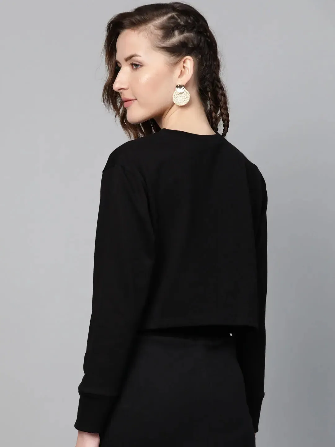 Black Terry Twisted Crop Sweatshirt