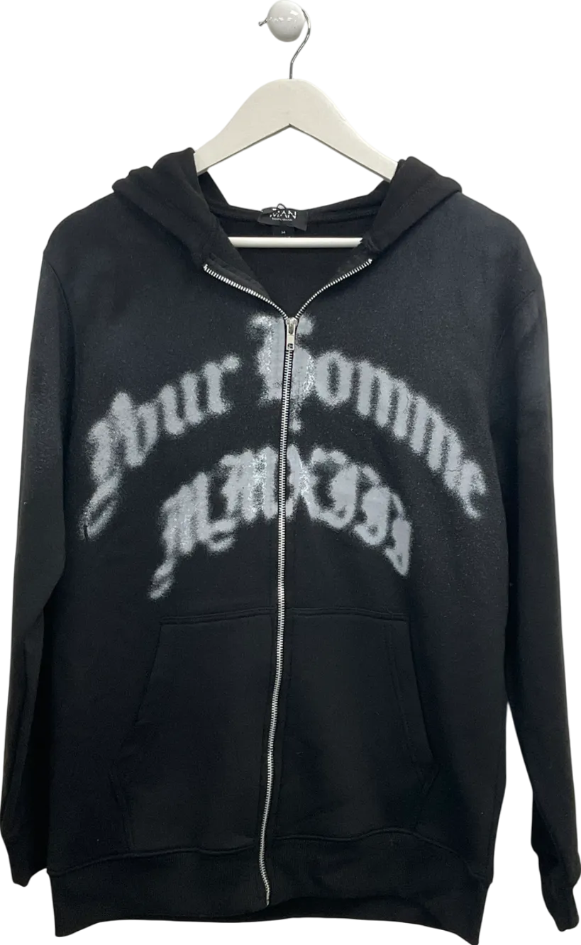 boohooMan Black Pour Homme Spray Washed Zip Through Hoodie UK M
