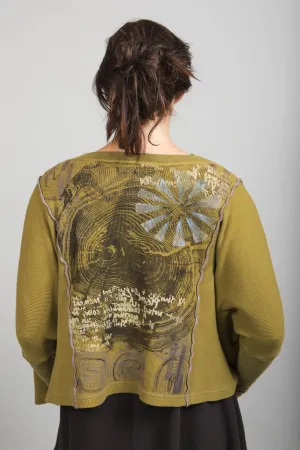 Boxy Pocket Cardi Antique Bronze Printed-Blue Fish Clothing