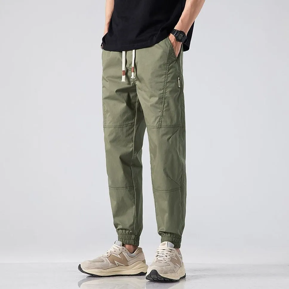 Breathable Solid Drawstring Waist Chinos for Modern Men