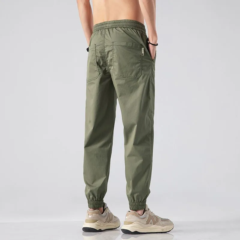 Breathable Solid Drawstring Waist Chinos for Modern Men