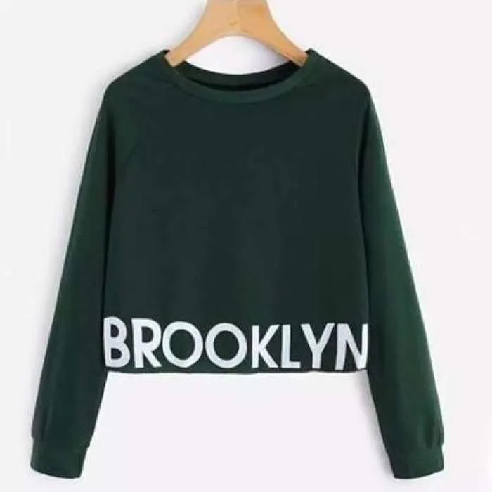 Brookly Crop Printed Fleece Sweatshirt For womens