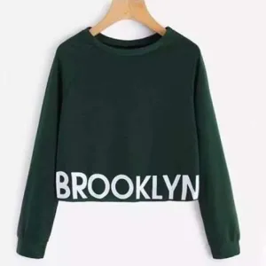 Brookly Crop Printed Fleece Sweatshirt For womens
