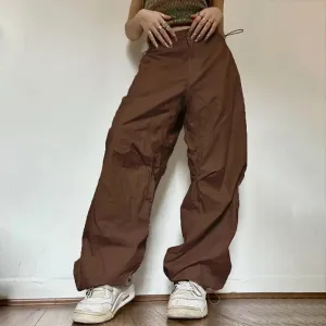 Brown Parachute Pants Y2K Style