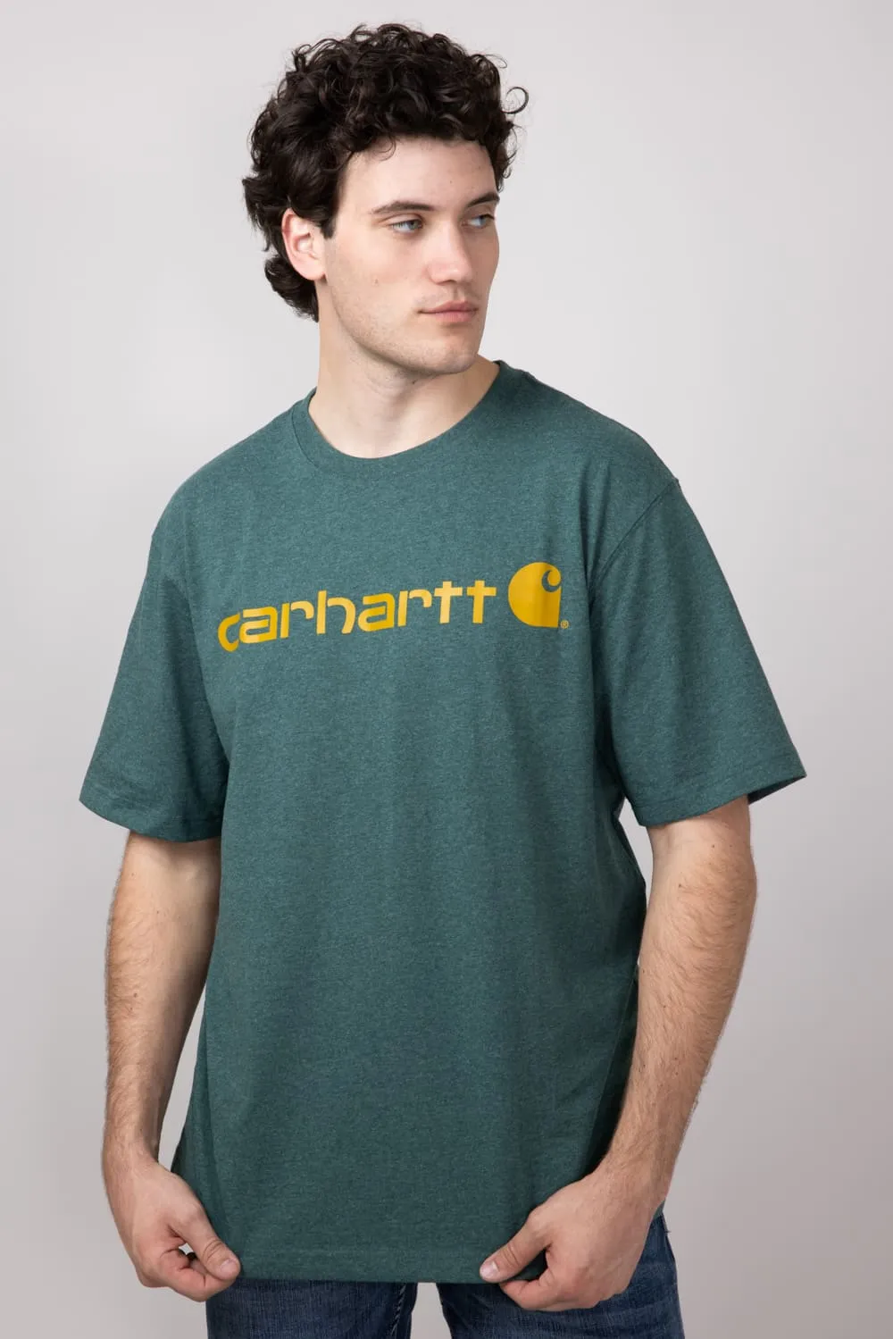 Carhartt Loose Fit Heavyweight Logo Graphic T-Shirt for Men in Balsam | K195-GI0-BALSAM