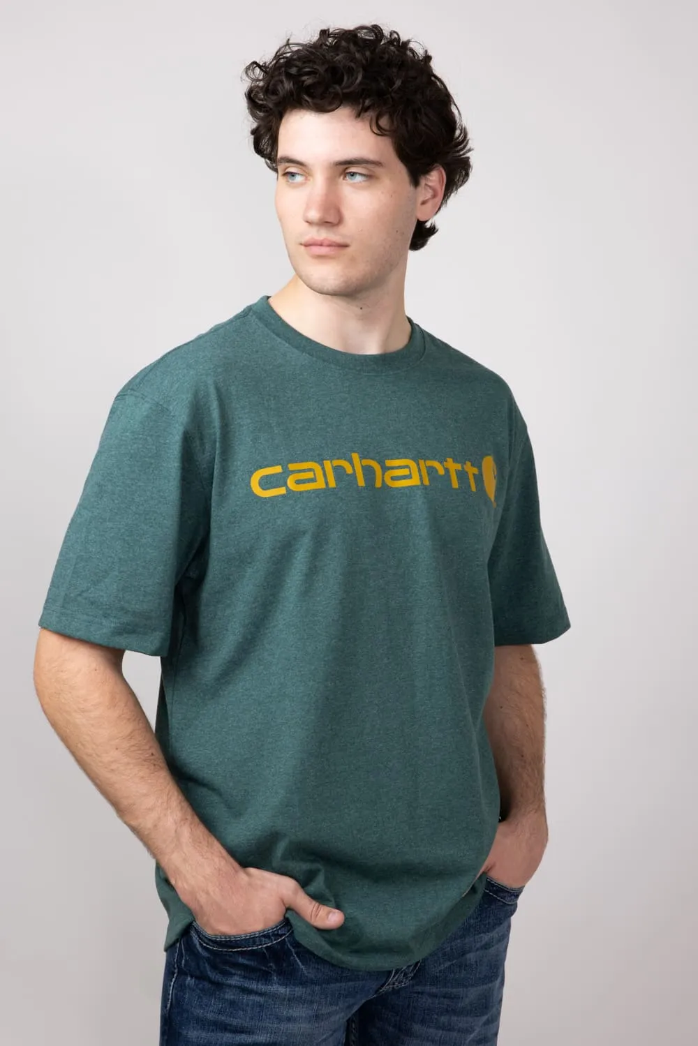 Carhartt Loose Fit Heavyweight Logo Graphic T-Shirt for Men in Balsam | K195-GI0-BALSAM