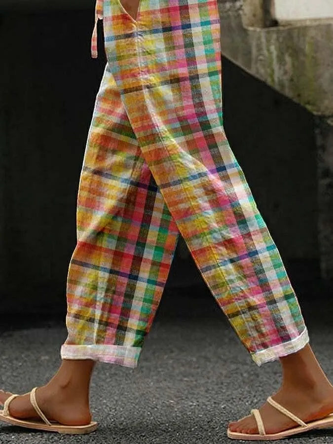 Casual Plaid Drawstring Waistline