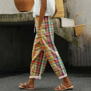 Casual Plaid Drawstring Waistline