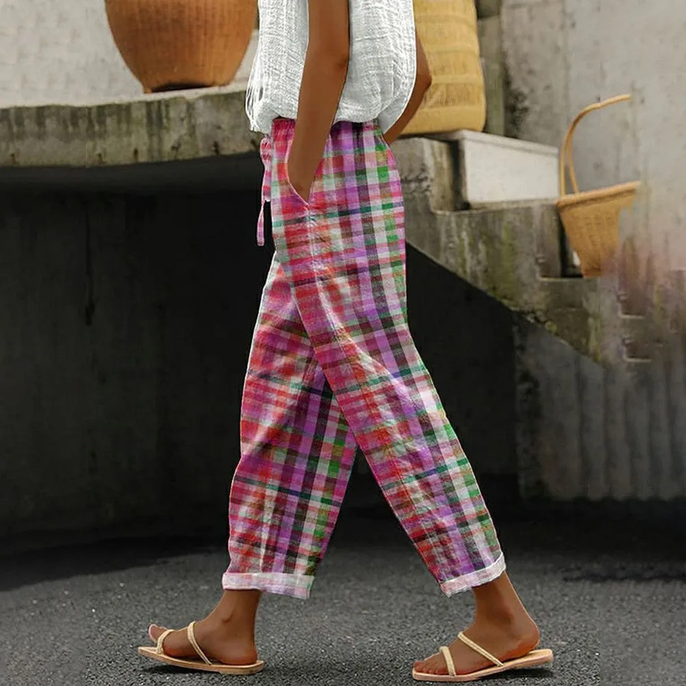 Casual Plaid Drawstring Waistline