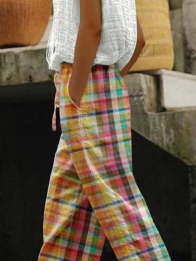 Casual Plaid Drawstring Waistline