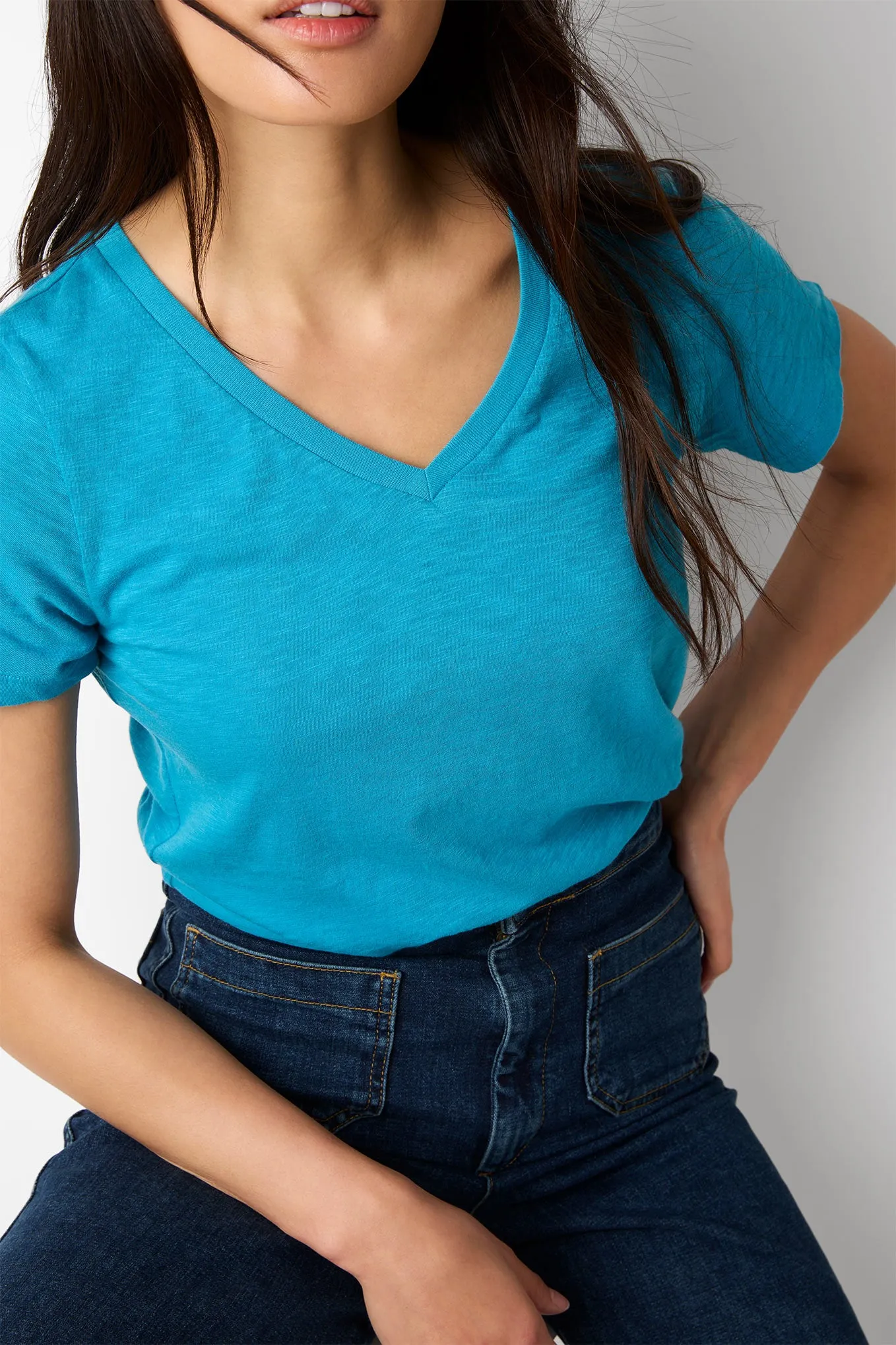 Celina V Neck Tee - Biscay Blue