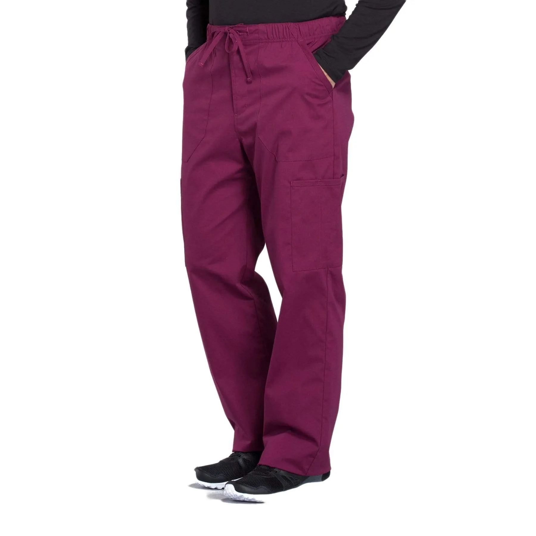 Cherokee Workwear Professionals WW190 Scrubs Pants Mens Tapered Leg Drawstring Cargo Wine