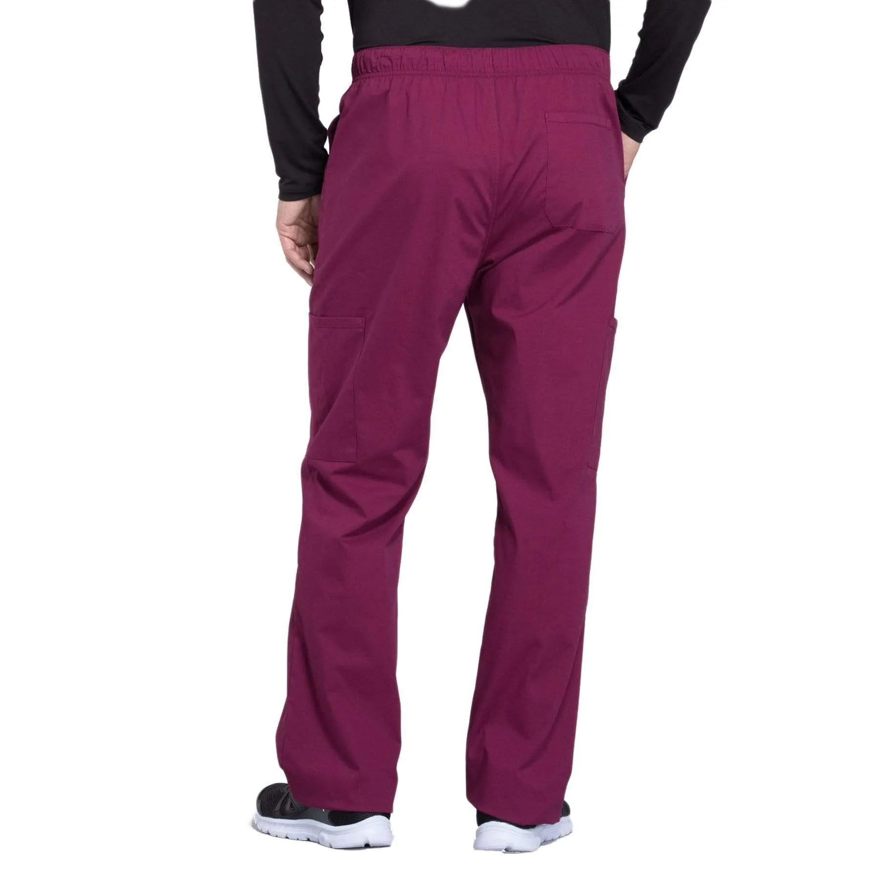 Cherokee Workwear Professionals WW190 Scrubs Pants Mens Tapered Leg Drawstring Cargo Wine