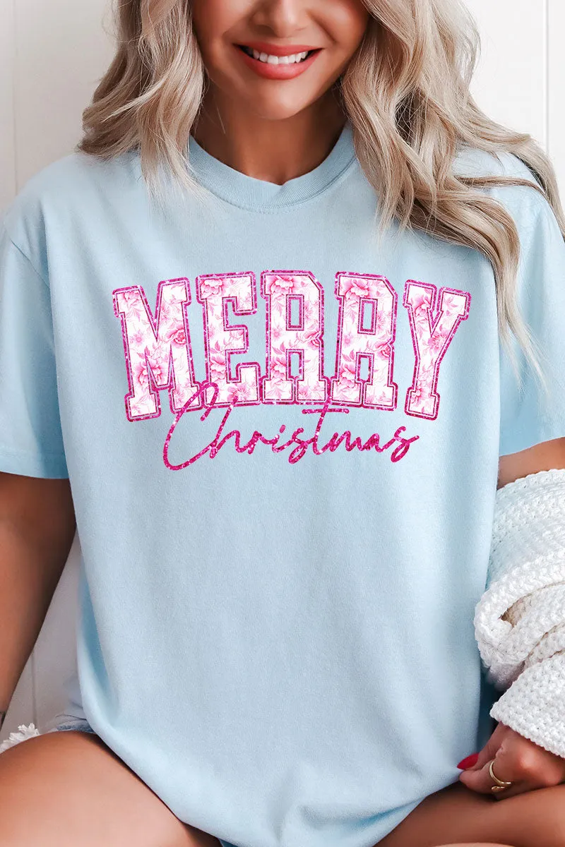 Chinoiserie Pink Merry Christmas Comfort Colors Adult Ring-Spun Cotton Tee