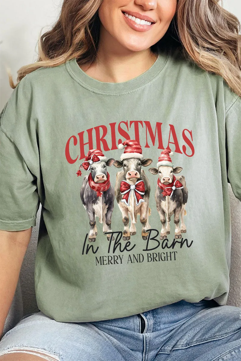 Christmas In The Barn Cows Comfort Colors Adult Ring-Spun Cotton Tee