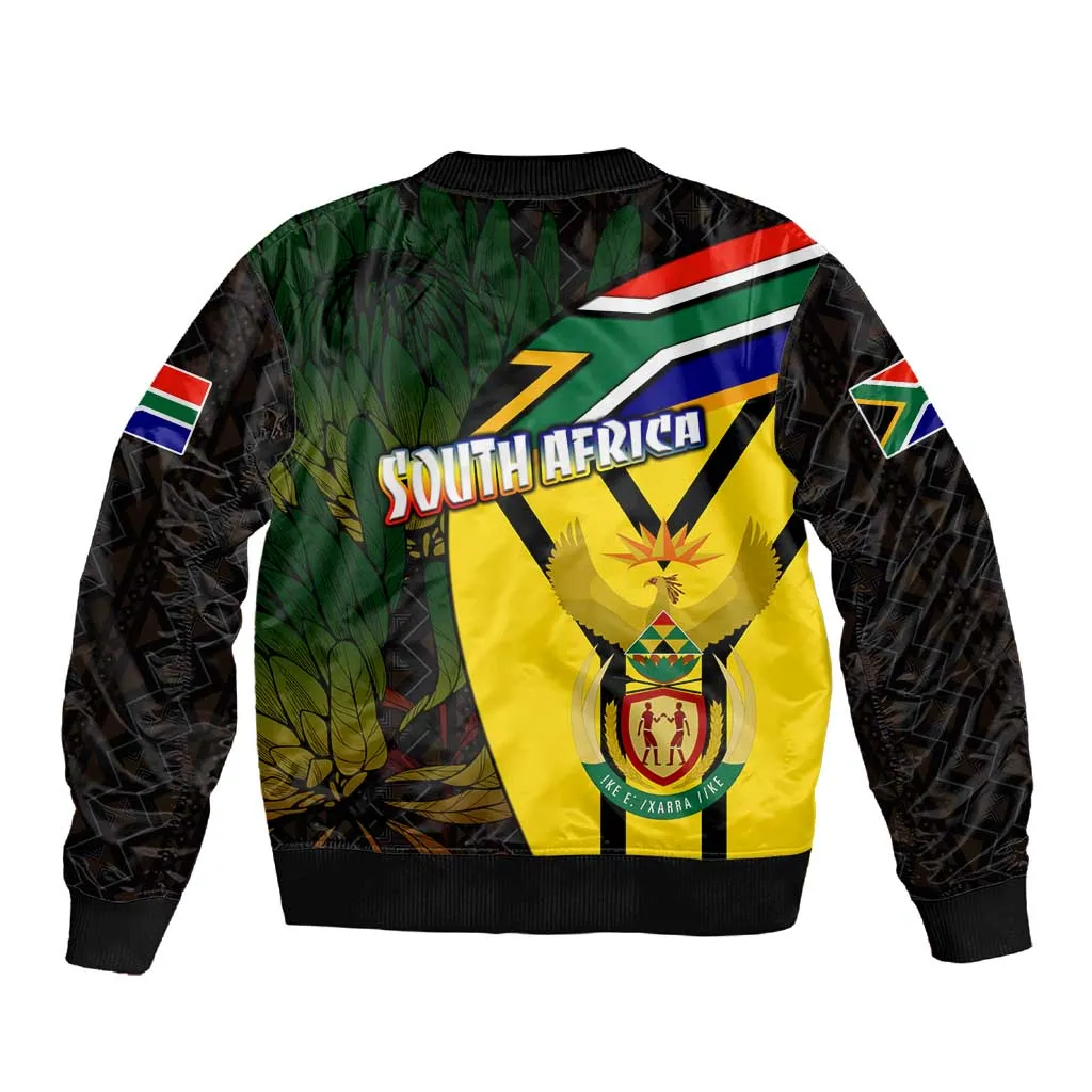 Coat Of Arms South Africa Sleeve Zip Bomber Jacket Protea Unity Heritage DT02