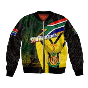 Coat Of Arms South Africa Sleeve Zip Bomber Jacket Protea Unity Heritage DT02