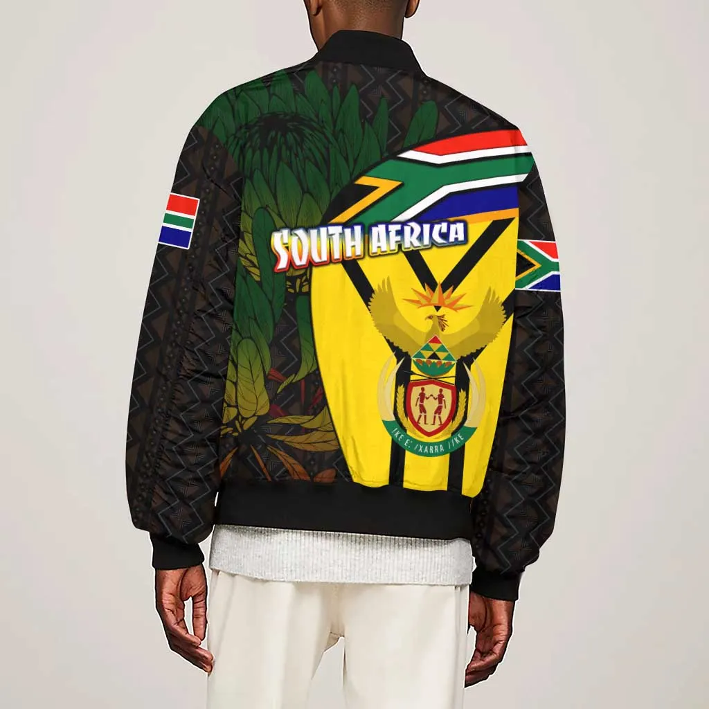 Coat Of Arms South Africa Sleeve Zip Bomber Jacket Protea Unity Heritage DT02
