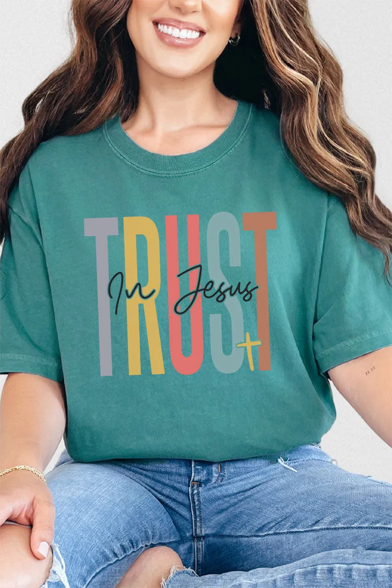 Colorblock Trust In Jesus Comfort Colors Adult Ring-Spun Cotton Tee