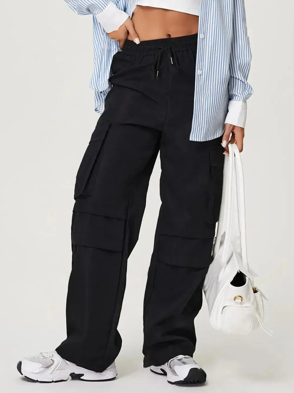 Comfortable Drawstring Wide Leg Pants with Pockets