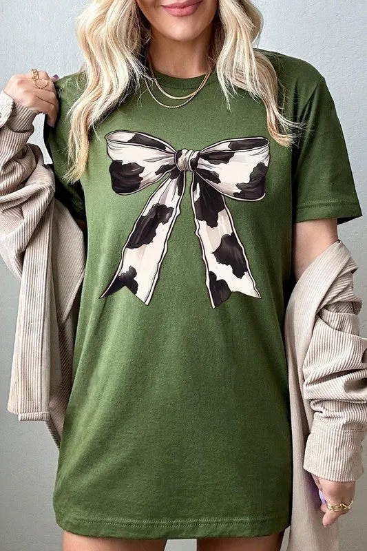Coquette Cow Print Bow Graphic T Shirts