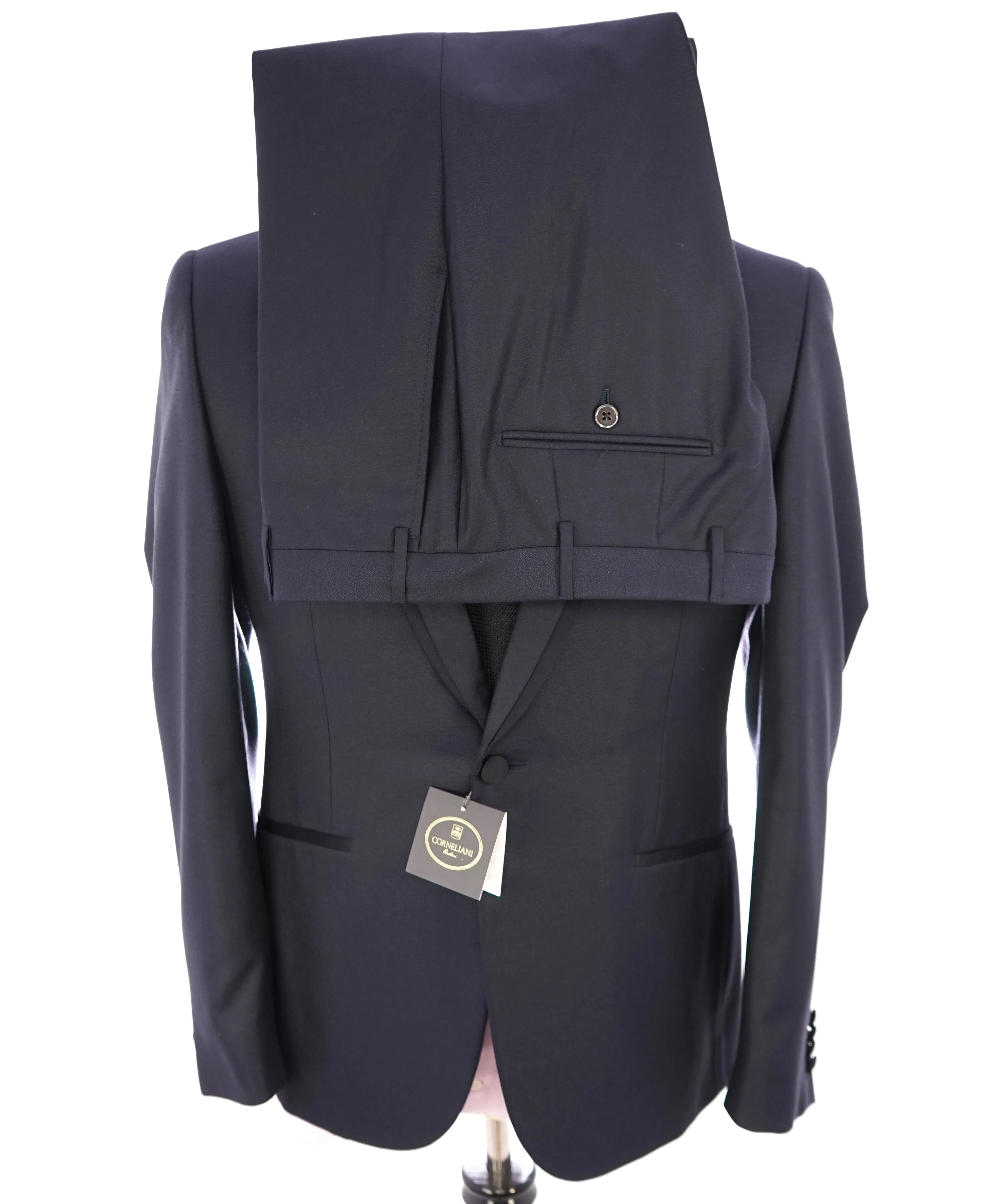 CORNELIANI - Shawl Collar Blue Tuxedo Textured "Wool & Silk" Suit - 40R