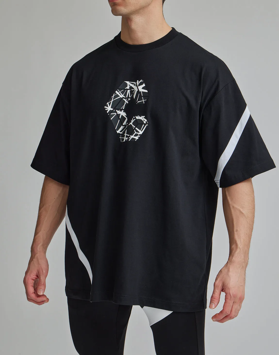 CRONOS GEOMETRIC LOGO OVERSAIZE T-SHIRTS【BLACK】