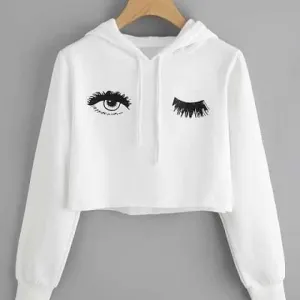 Crop Printed Fleece Hoodie For womens