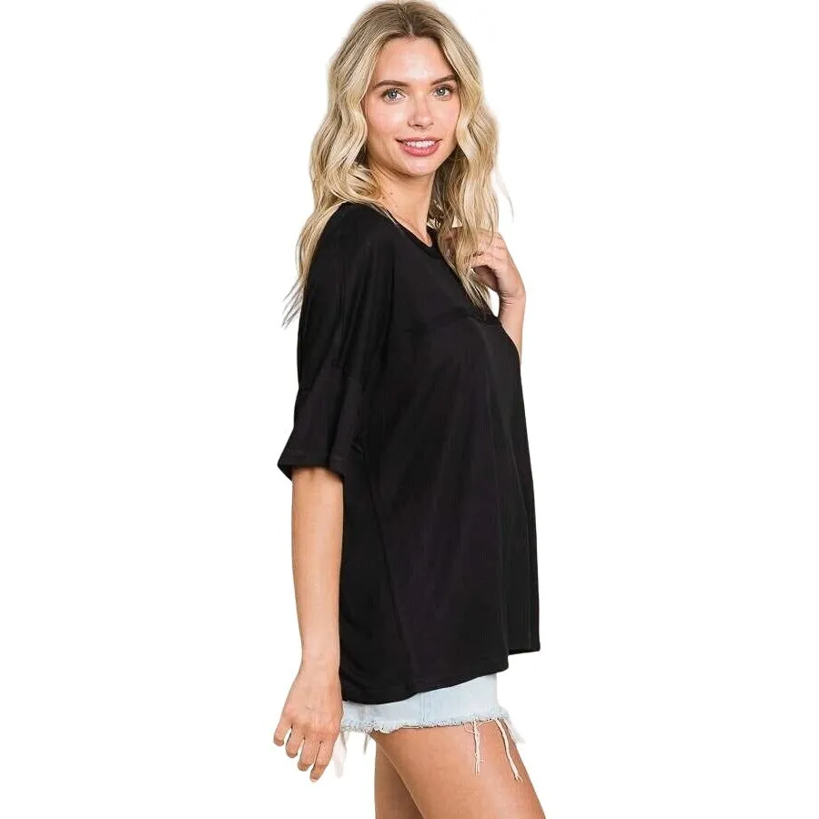 Culture Code Pink Crew Neck Exposed Yoke Seam Short Sleeve Boxy Top CAY1646