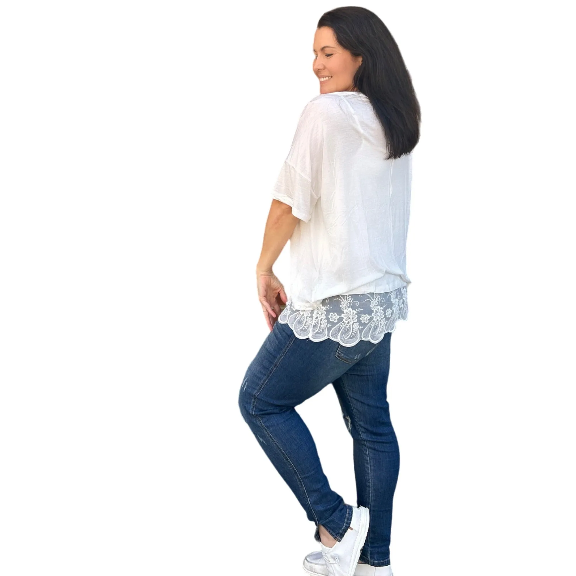 Culture Code Pink Crew Neck Exposed Yoke Seam Short Sleeve Boxy Top CAY1646