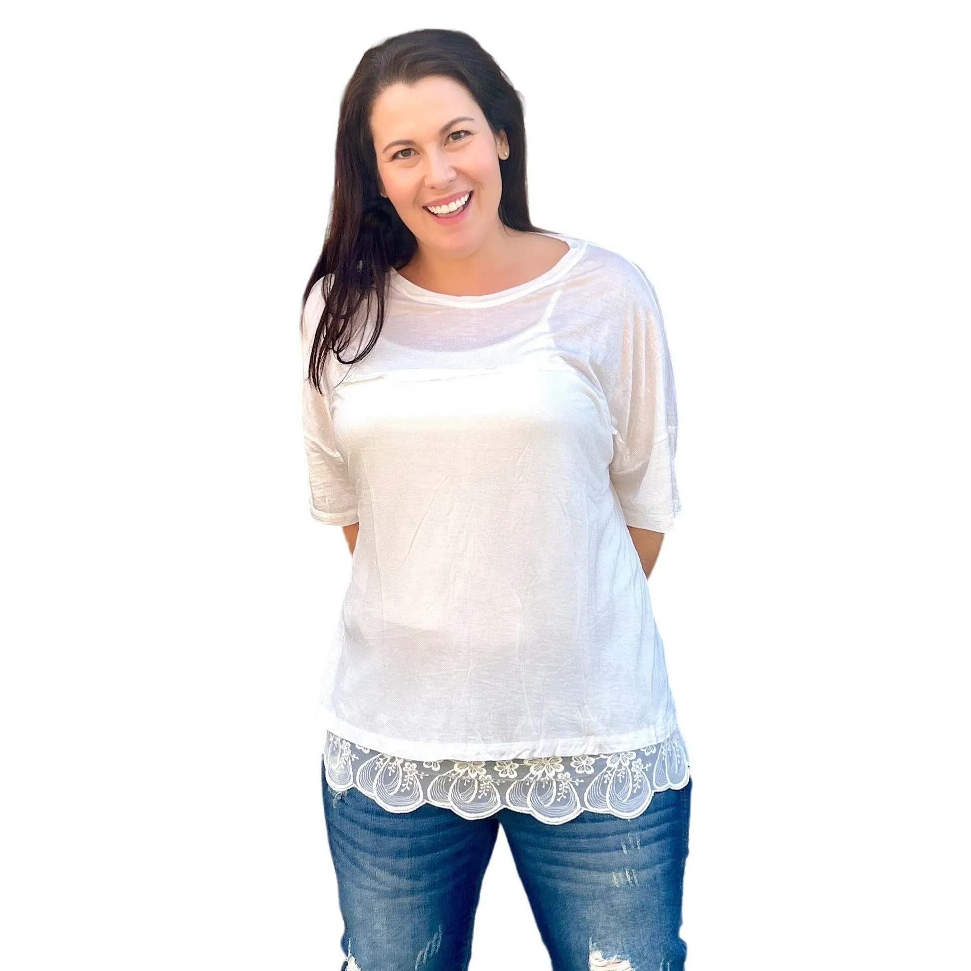 Culture Code Pink Crew Neck Exposed Yoke Seam Short Sleeve Boxy Top CAY1646