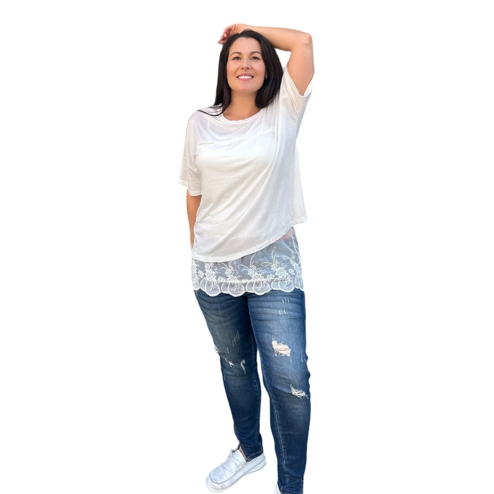 Culture Code Pink Crew Neck Exposed Yoke Seam Short Sleeve Boxy Top CAY1646