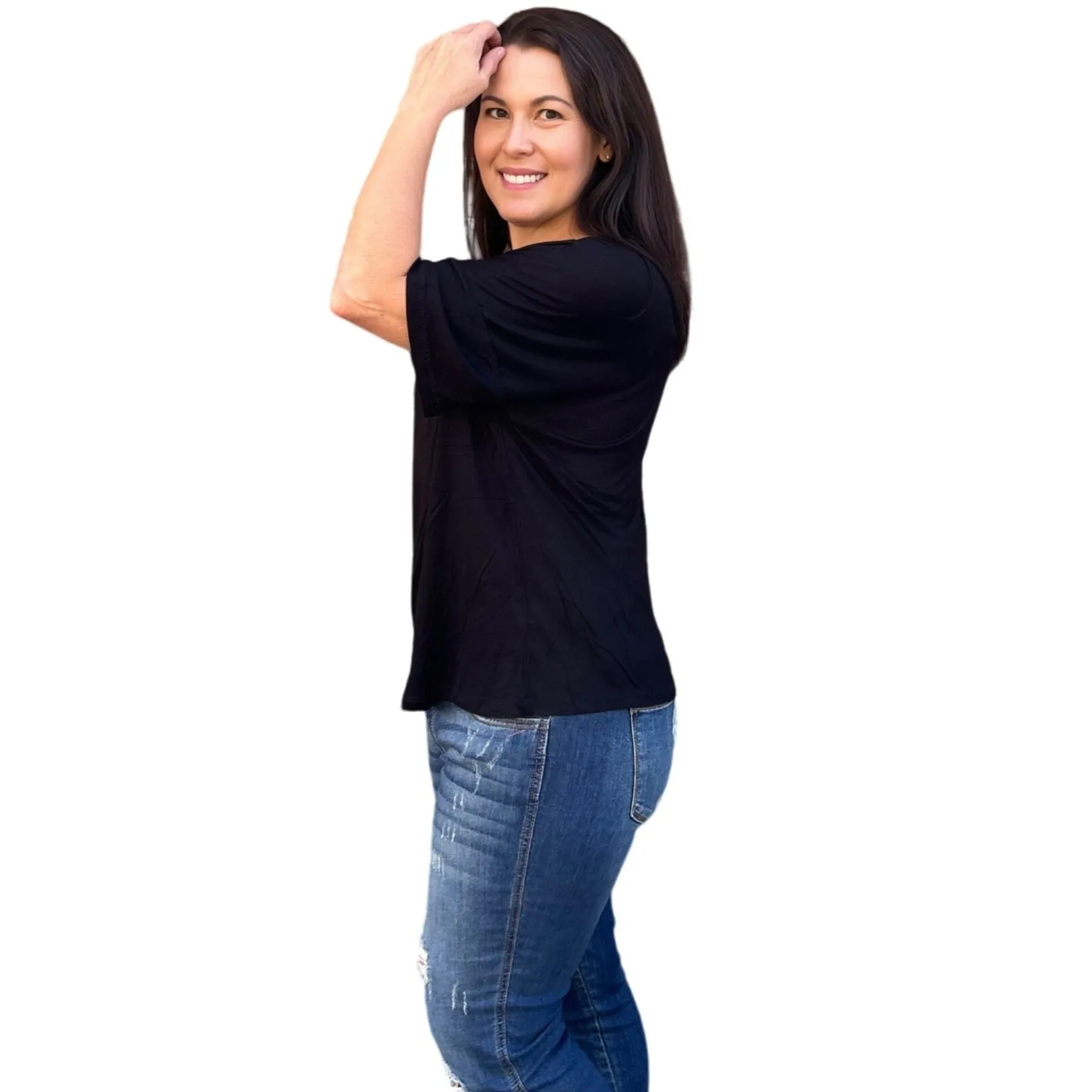 Culture Code Pink Crew Neck Exposed Yoke Seam Short Sleeve Boxy Top CAY1646