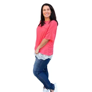 Culture Code Pink Crew Neck Exposed Yoke Seam Short Sleeve Boxy Top CAY1646