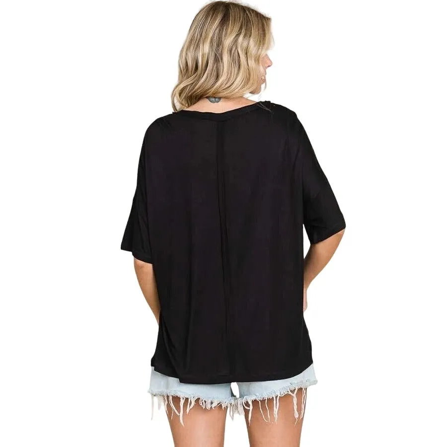 Culture Code Pink Crew Neck Exposed Yoke Seam Short Sleeve Boxy Top CAY1646