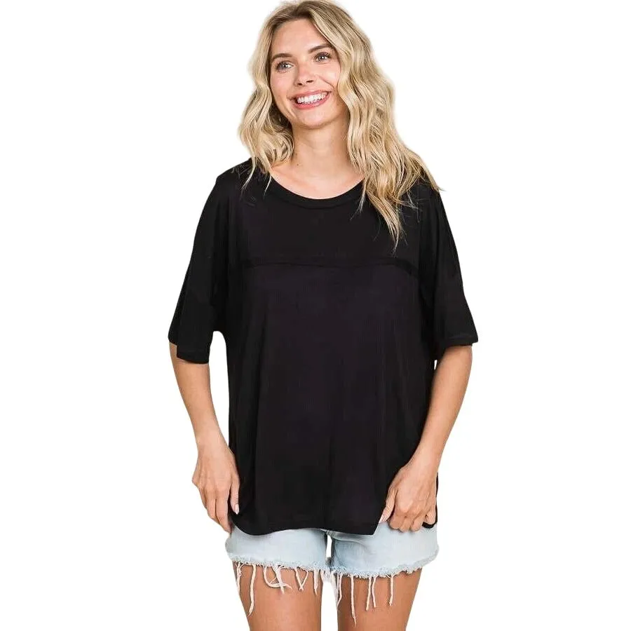 Culture Code Pink Crew Neck Exposed Yoke Seam Short Sleeve Boxy Top CAY1646