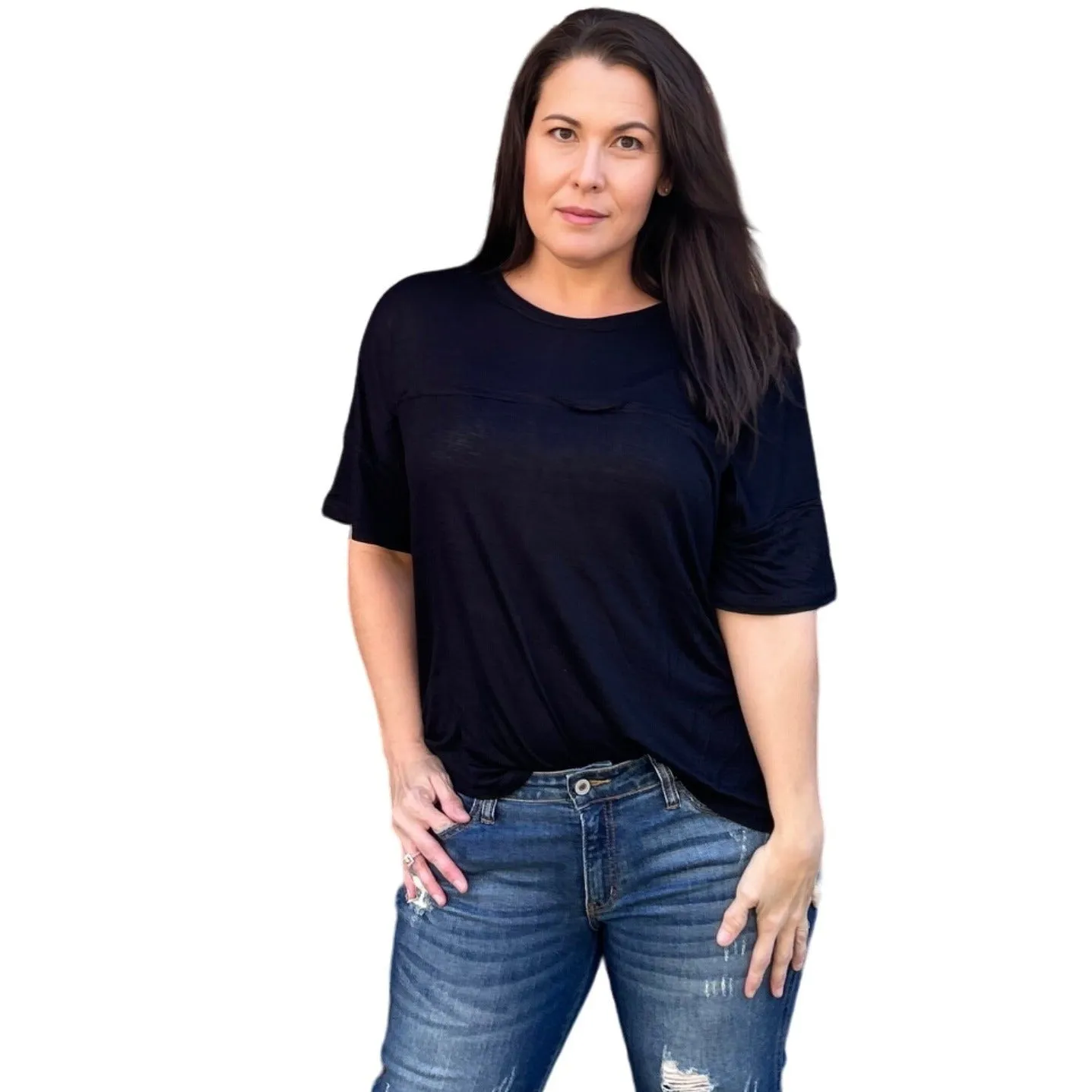 Culture Code Pink Crew Neck Exposed Yoke Seam Short Sleeve Boxy Top CAY1646