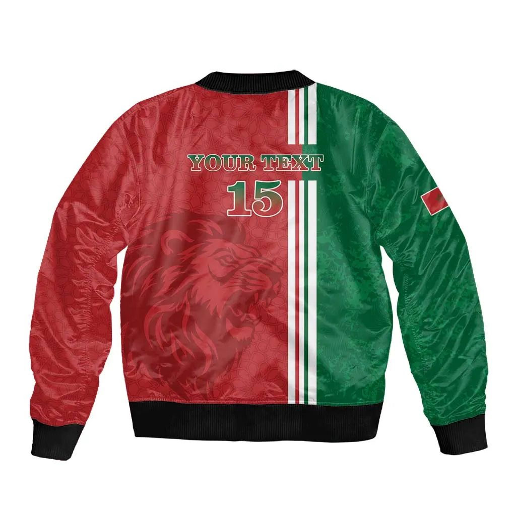 Custom Afro Morocco Football Sleeve Zip Bomber Jacket With Islamic Pattern LT15