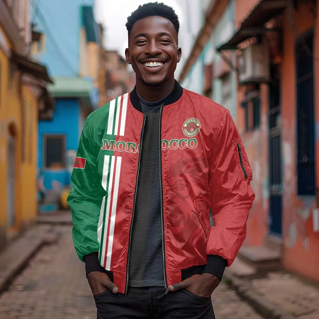 Custom Afro Morocco Football Sleeve Zip Bomber Jacket With Islamic Pattern LT15