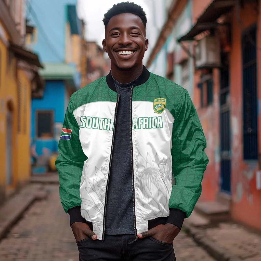 Custom Afro South Africa Cricket Bomber Jacket Go Proteas - African Pattern LT15